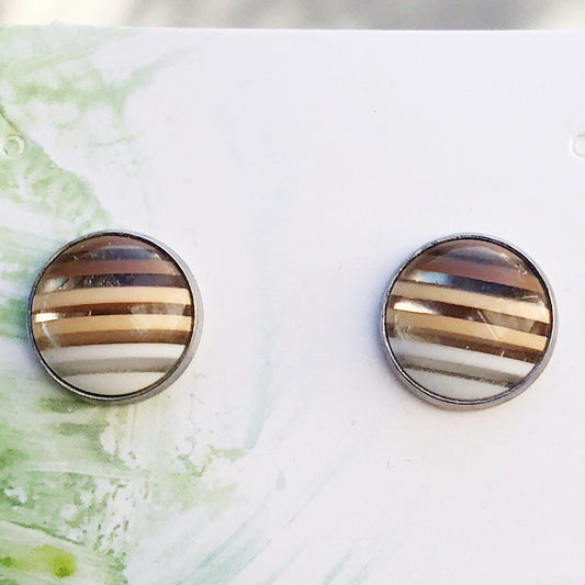 Brown Striped Earrings - Minimalist Studs for Boho Chic Style | Statement Jewelry & Neutral Gifts