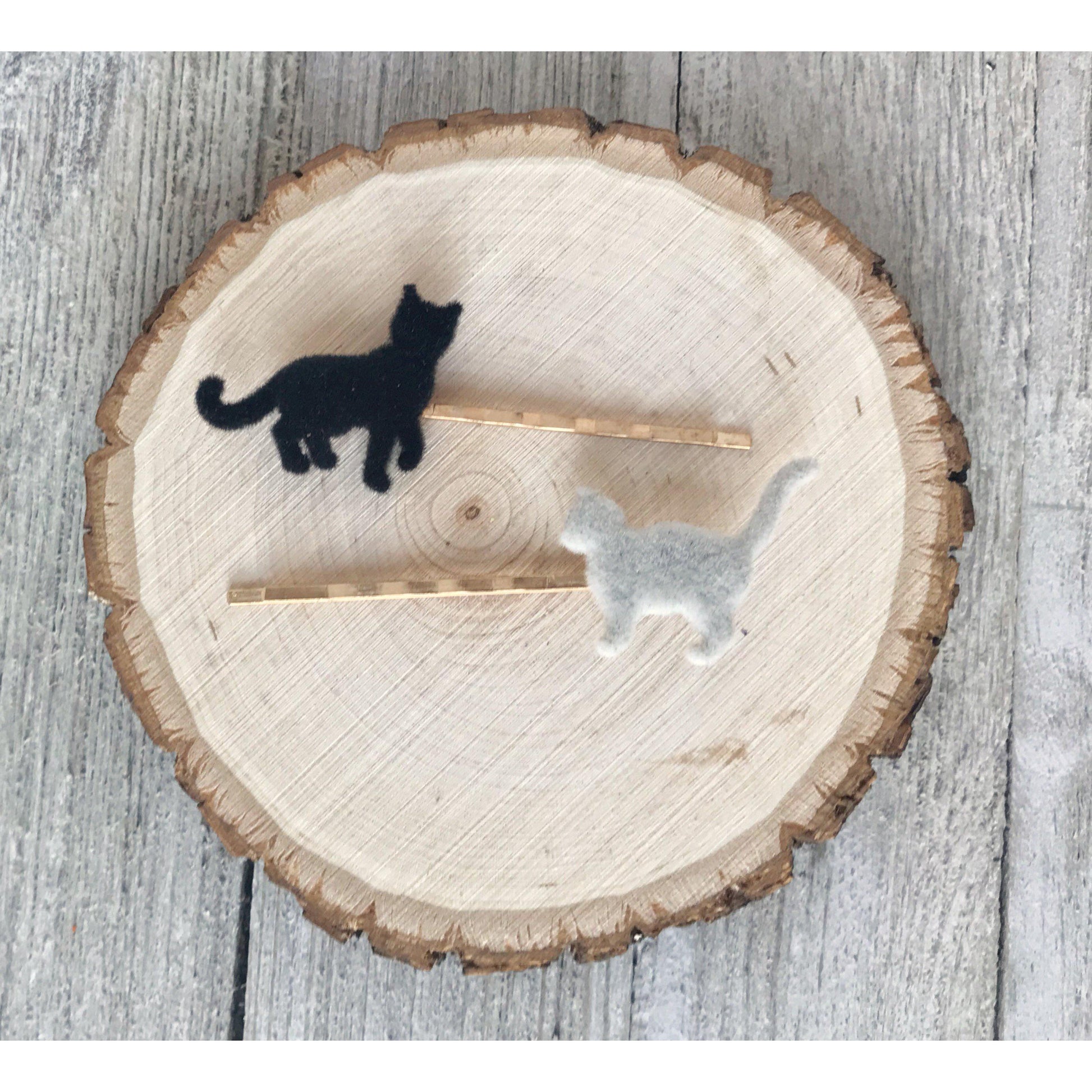 Black & Gray Felted Cat Hair Pins - Quirky Accessories for Feline-Inspired Hairstyles