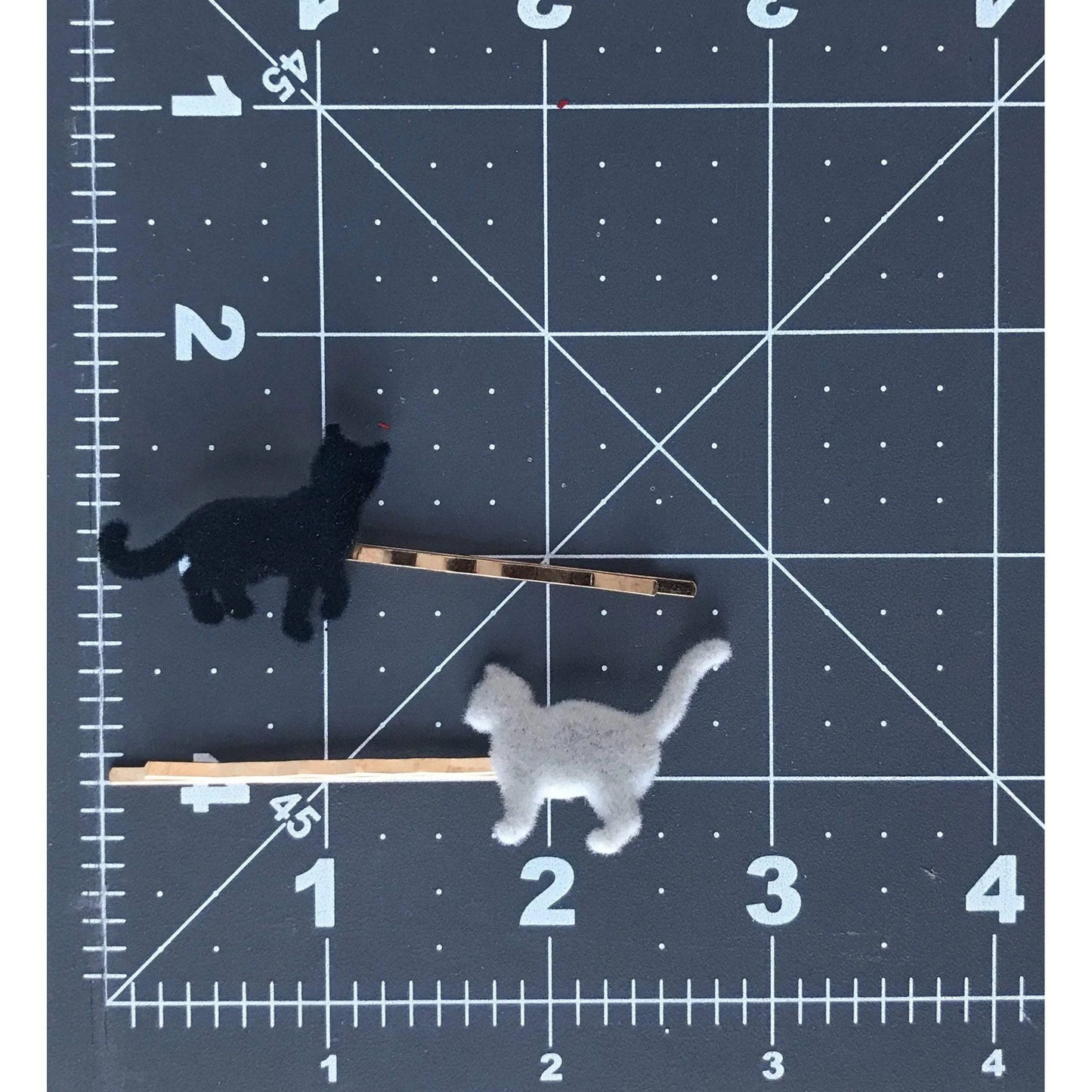 Black & Gray Felted Cat Hair Pins - Quirky Accessories for Feline-Inspired Hairstyles