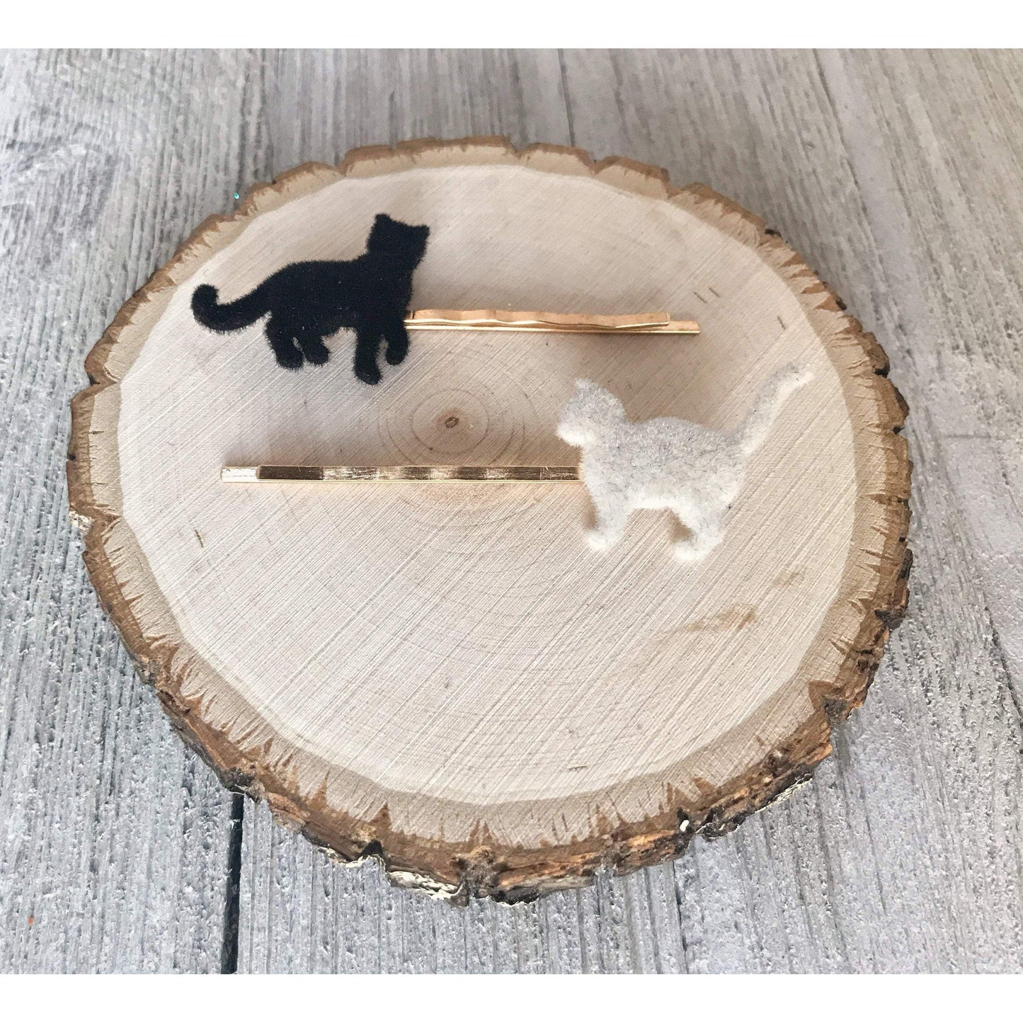 Black & Gray Felted Cat Hair Pins - Quirky Accessories for Feline-Inspired Hairstyles