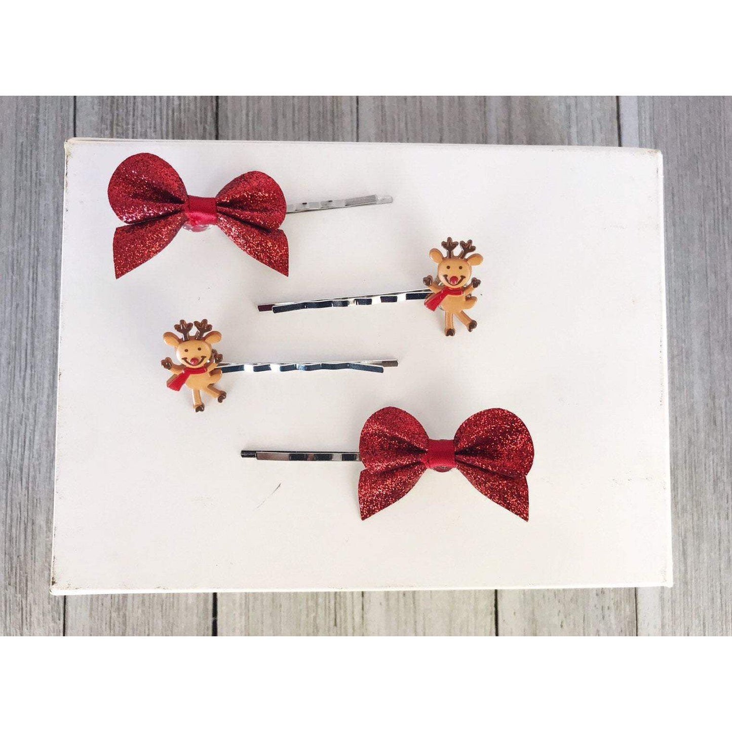 Reindeers & Red Bows Hair Pins - Festive Holiday Accessories