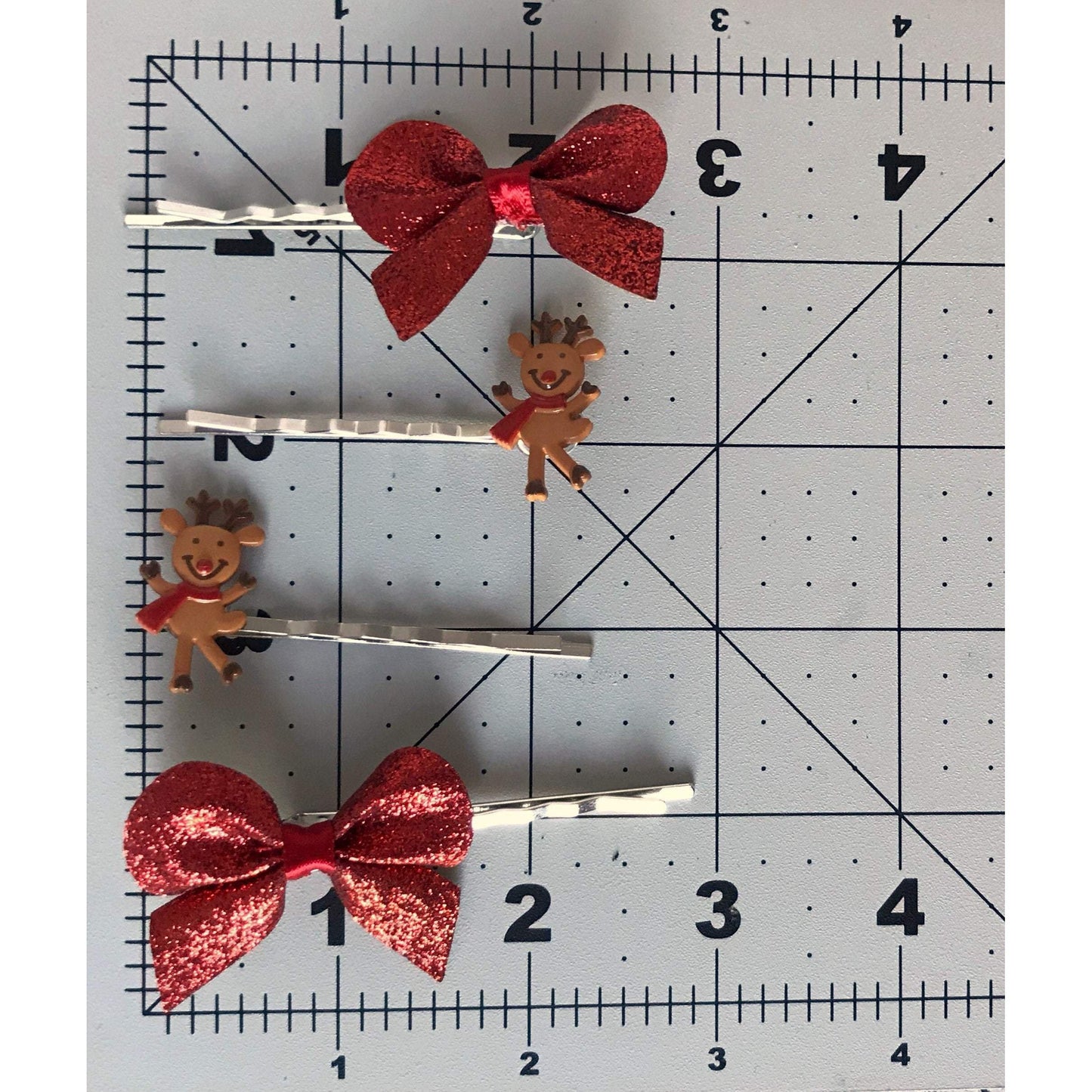 Reindeers & Red Bows Hair Pins - Festive Holiday Accessories