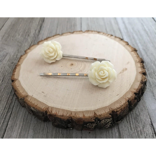 Cream Rose Hair Pin - Elegant Floral Accessory