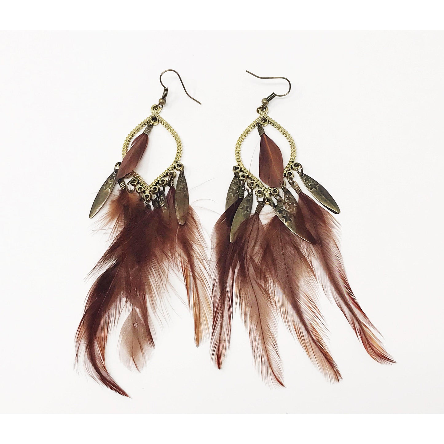 Dark Brown Feather Dangle Earrings: Boho-Chic Accessories for Nature-Inspired Style