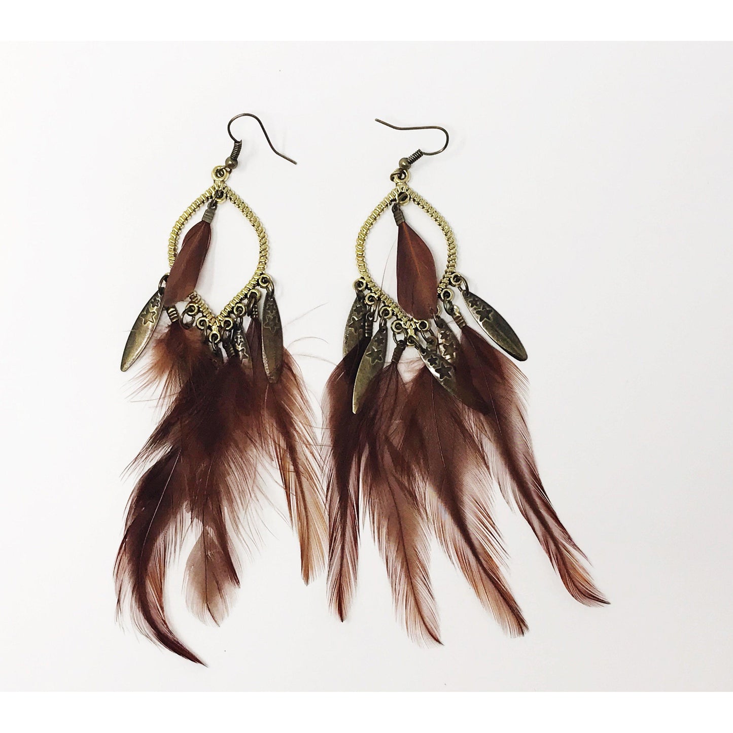Dark Brown Feather Dangle Earrings – Boho Chic Nature-Inspired Jewelry