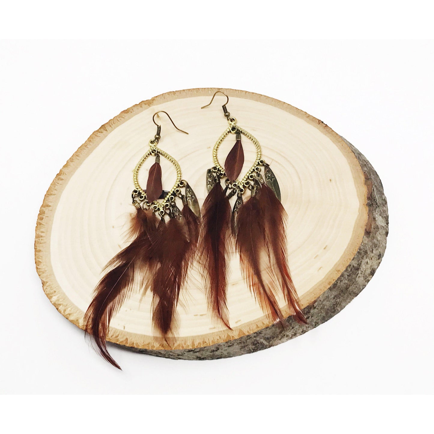Dark Brown Feather Dangle Earrings: Boho-Chic Accessories for Nature-Inspired Style
