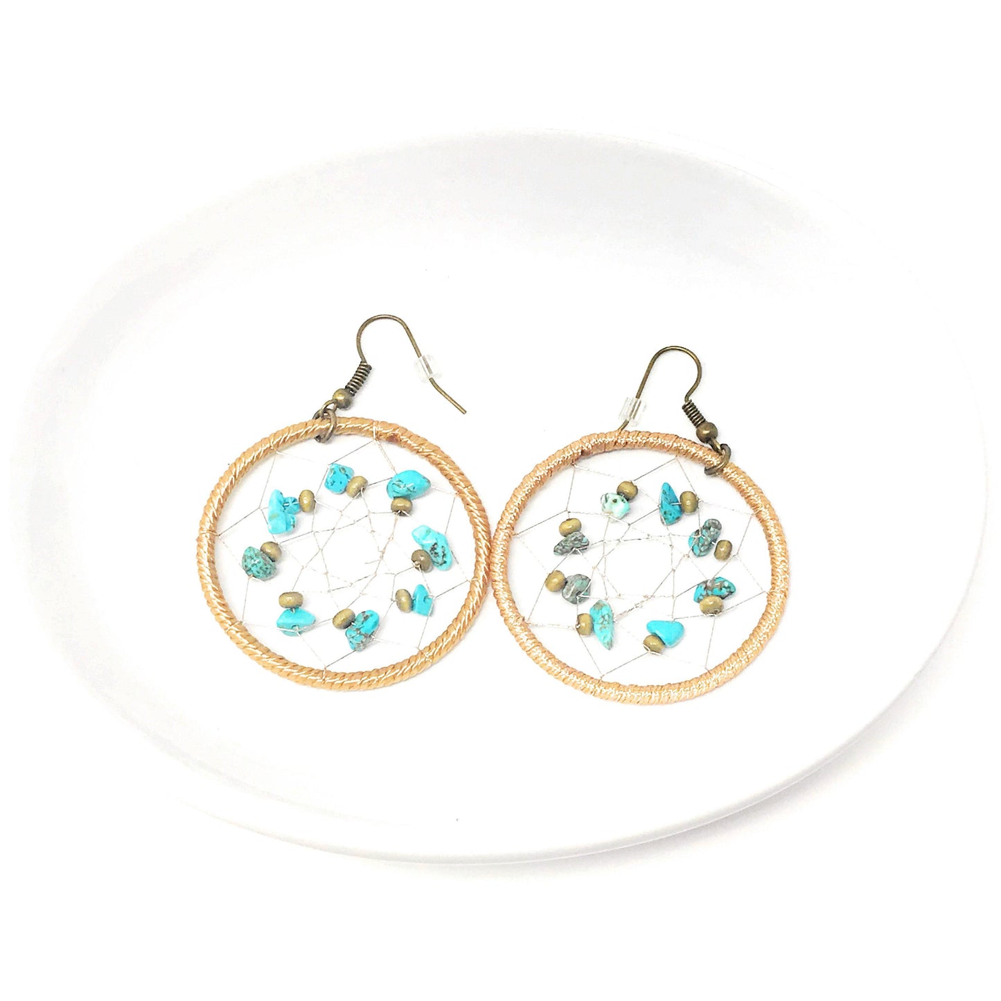 Dream Catcher Turquoise Dangle Earrings: Southwestern-Inspired Accents for Boho Beauty