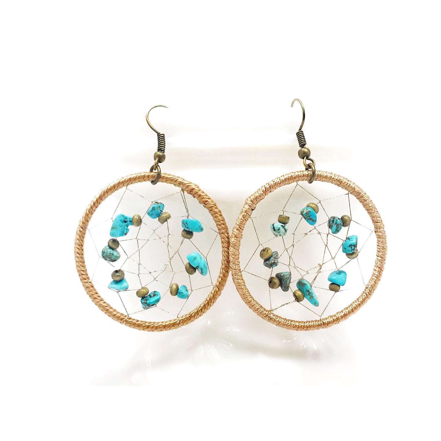 Turquoise Dreamcatcher Dangle Earrings – Boho Chic Jewelry