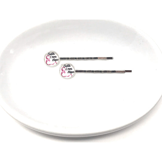 Faith Love Hope Breast Cancer Hair Pins - Supportive & Meaningful Accessories