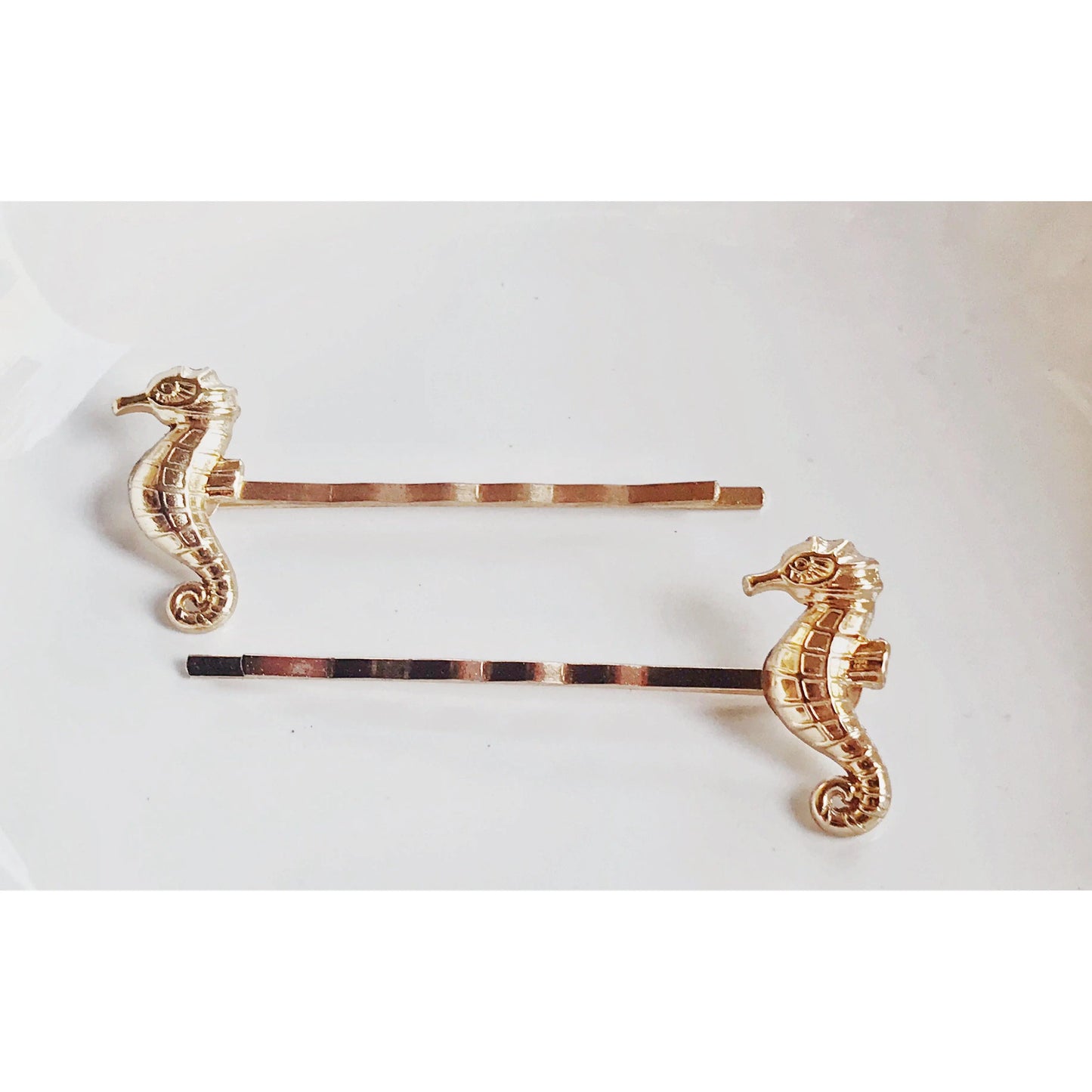 Gold Seahorse Hair Pins, Beach Hair Pins, Rhinestone Hair Pins, Sea Shell Bobby Pin, Womens Hair Clip, Womans Bobby Pin, Decorative Hair Pin