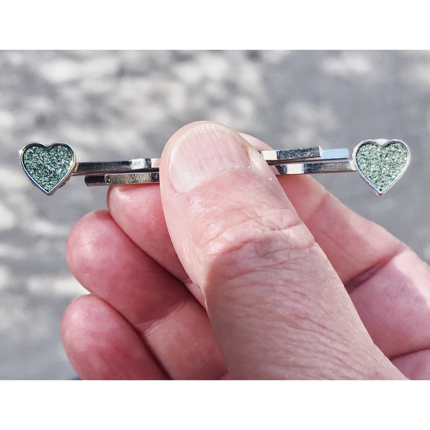 Tiny Green Glitter Heart Hair Pins - Delicate and Sparkling Accessories