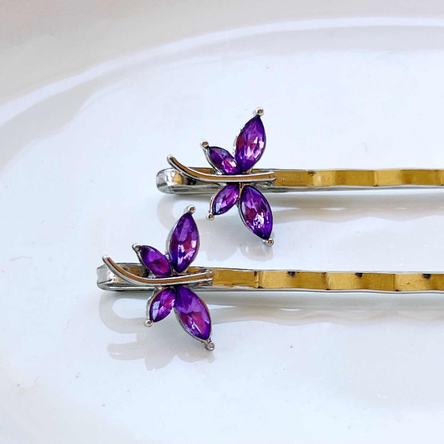 Purple dragonfly bobby pin set styled for gifting