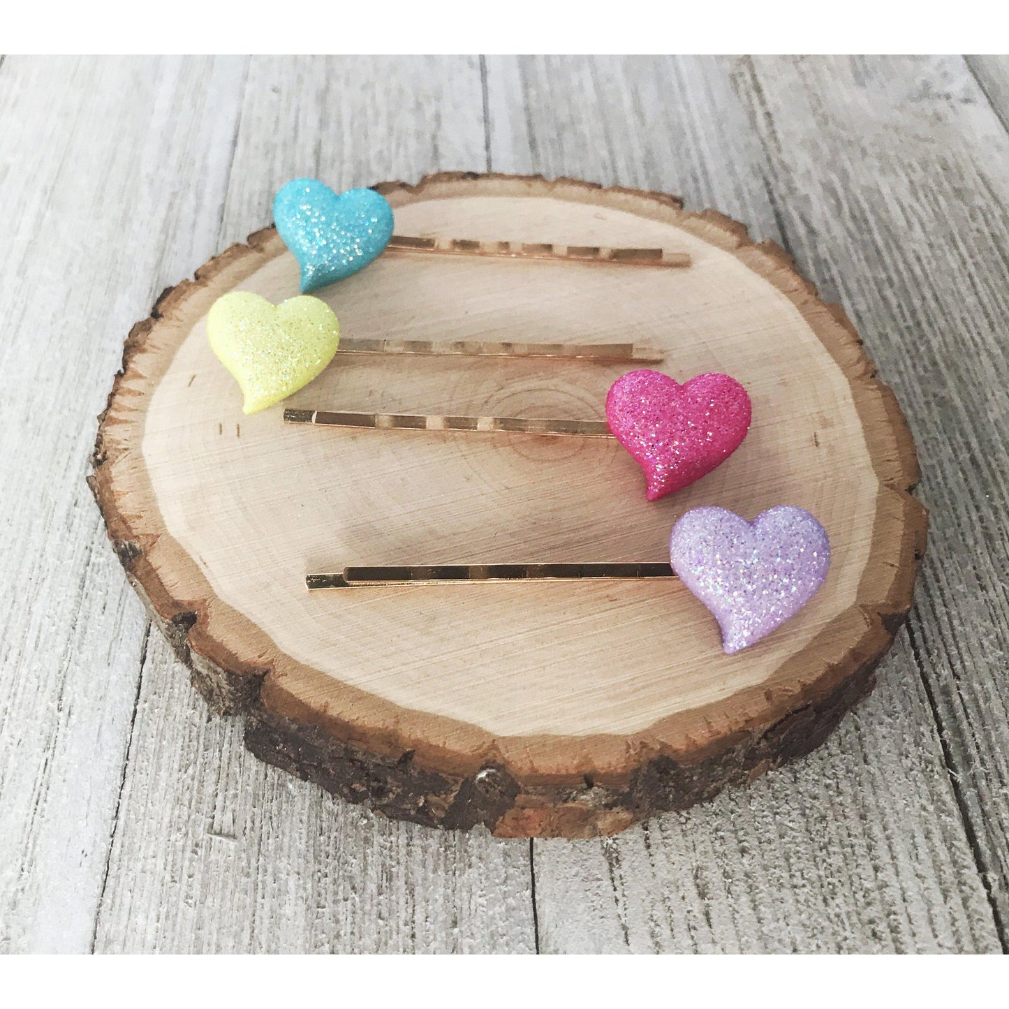 Pink, Purple, Yellow & Blue Glitter Heart Hair Pins - Sparkling & Colorful Hair Accessories