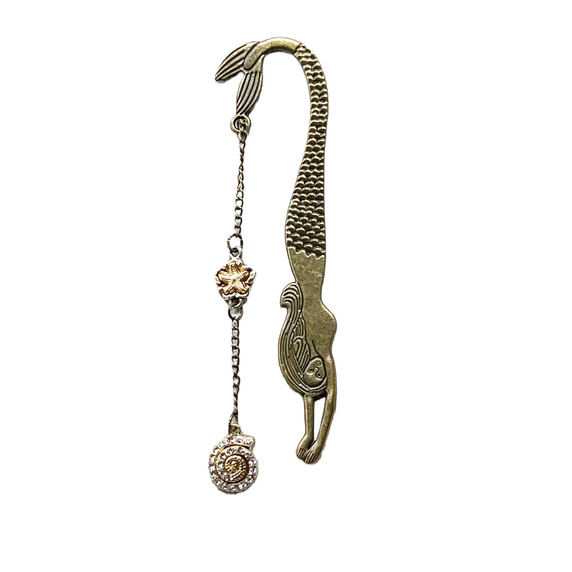 Metal Mermaid Bookmark with Seashell Dangle Chain Charm - Stylish & Unique Reading Accessory