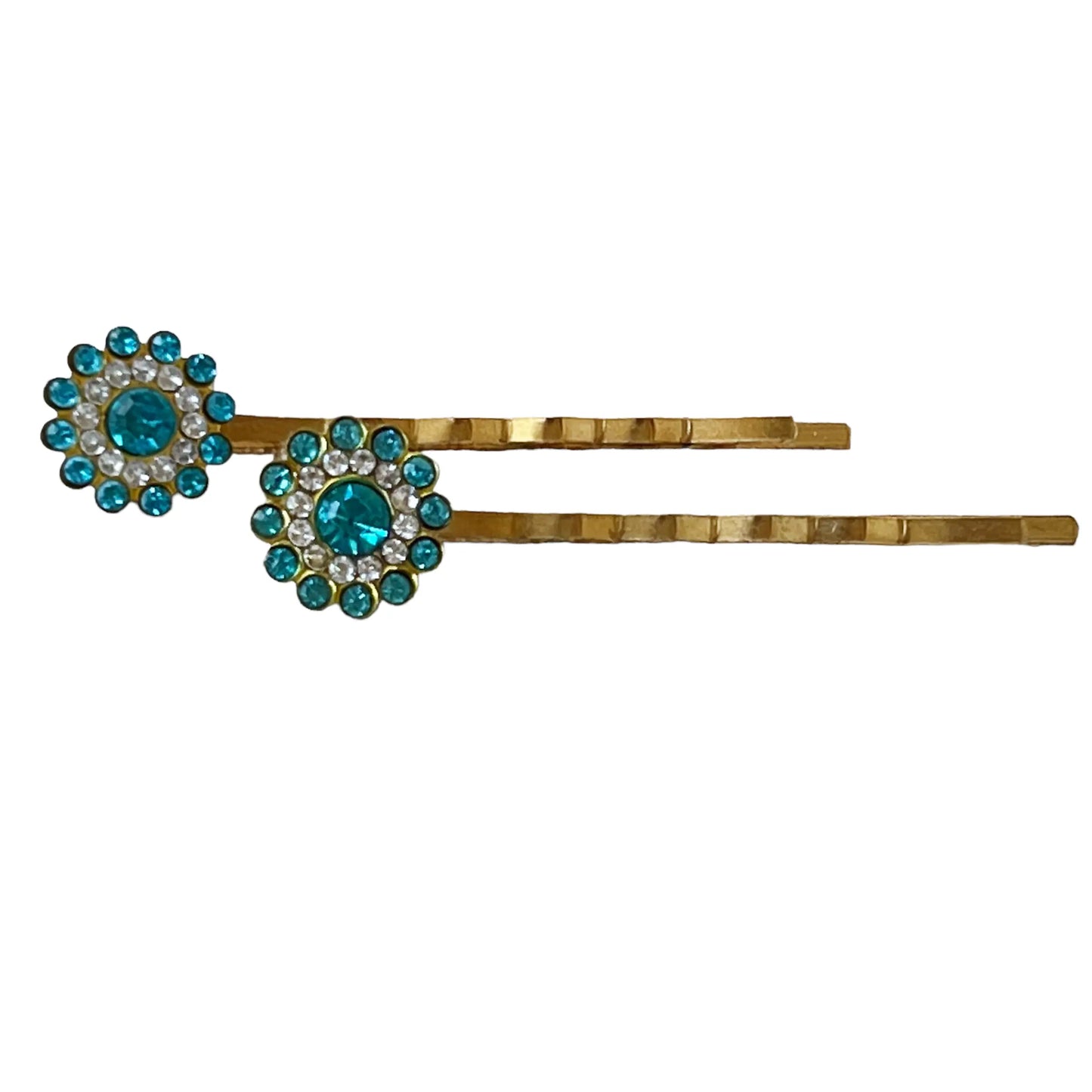 Blue Rhinestone Flower Hair Pins - Elegant and Sparkling Floral Hair Accessories