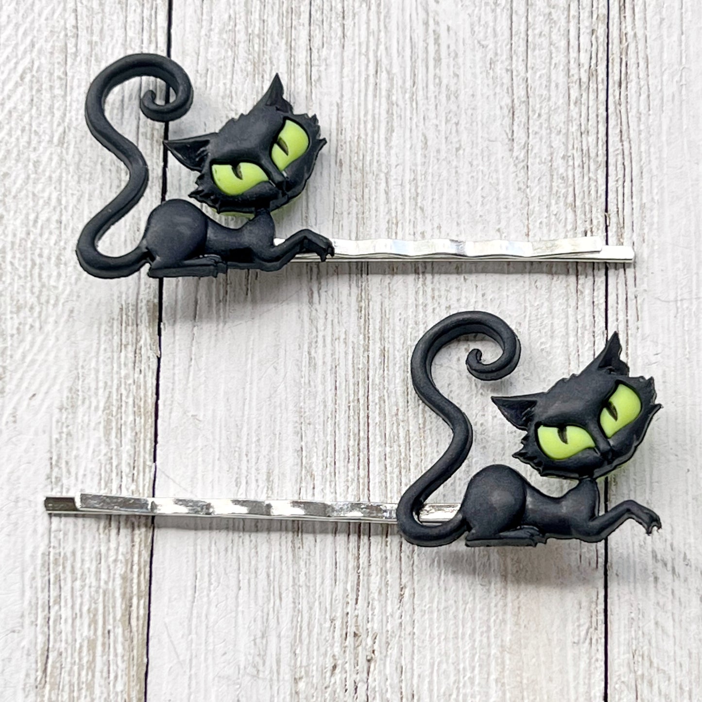 Green Halloween Black Spooky Cat Hair Pins