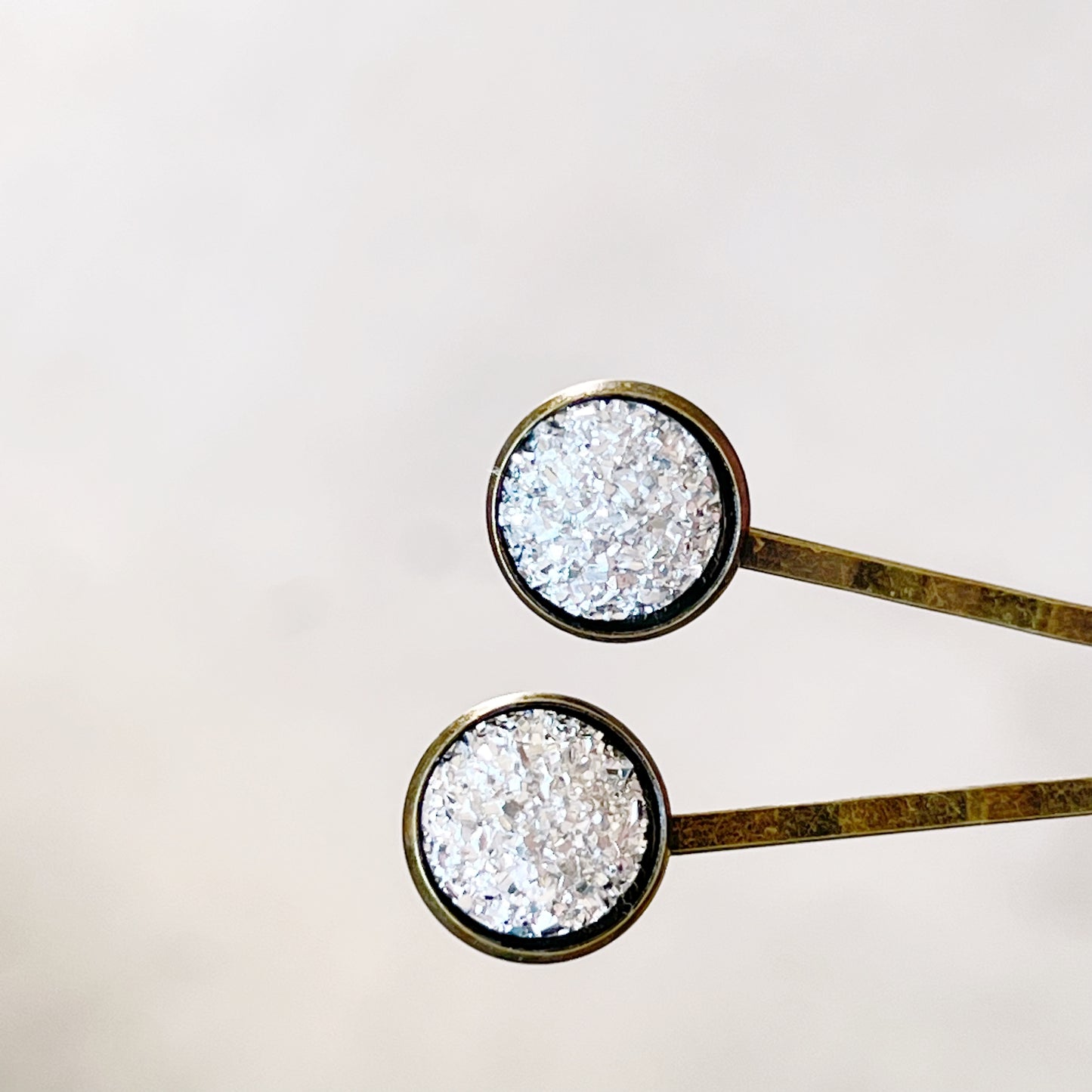 Silver Druzy Brass Hair Pins: Sparkling Accents for Sophisticated Hairstyles