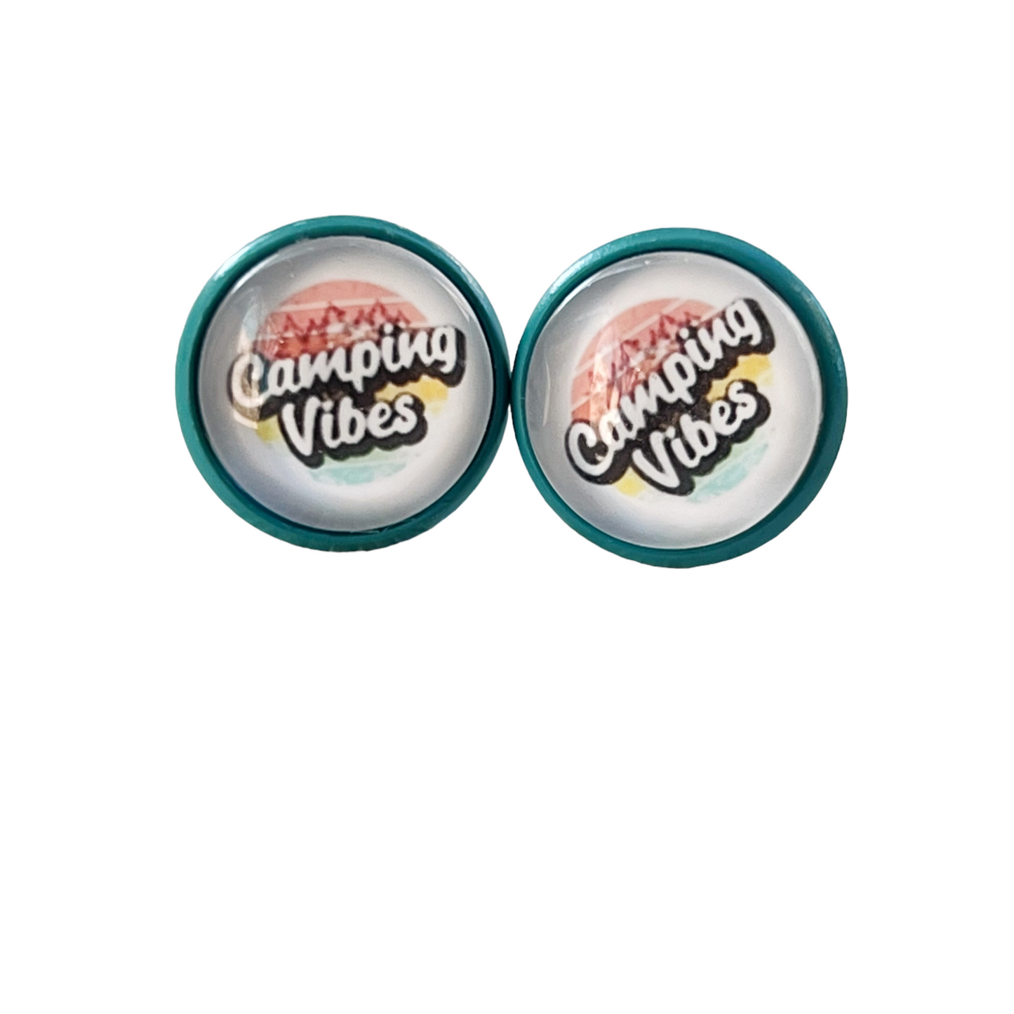 Camping Vibes Stud Earrings – Teal Stainless Steel
