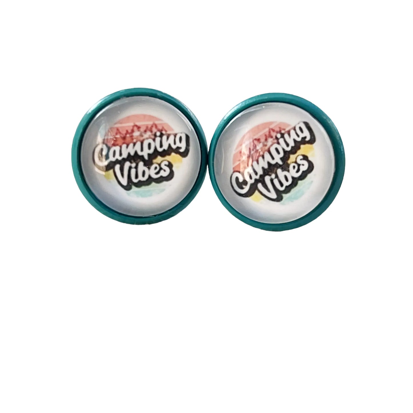 Camping Vibes Stud Earrings – Teal Stainless Steel