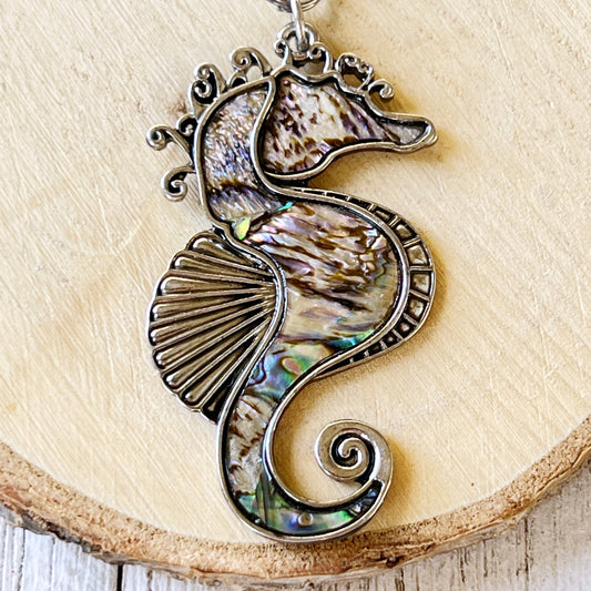 Seahorse Zipper Pull Keychain Charm with Natural Abalone