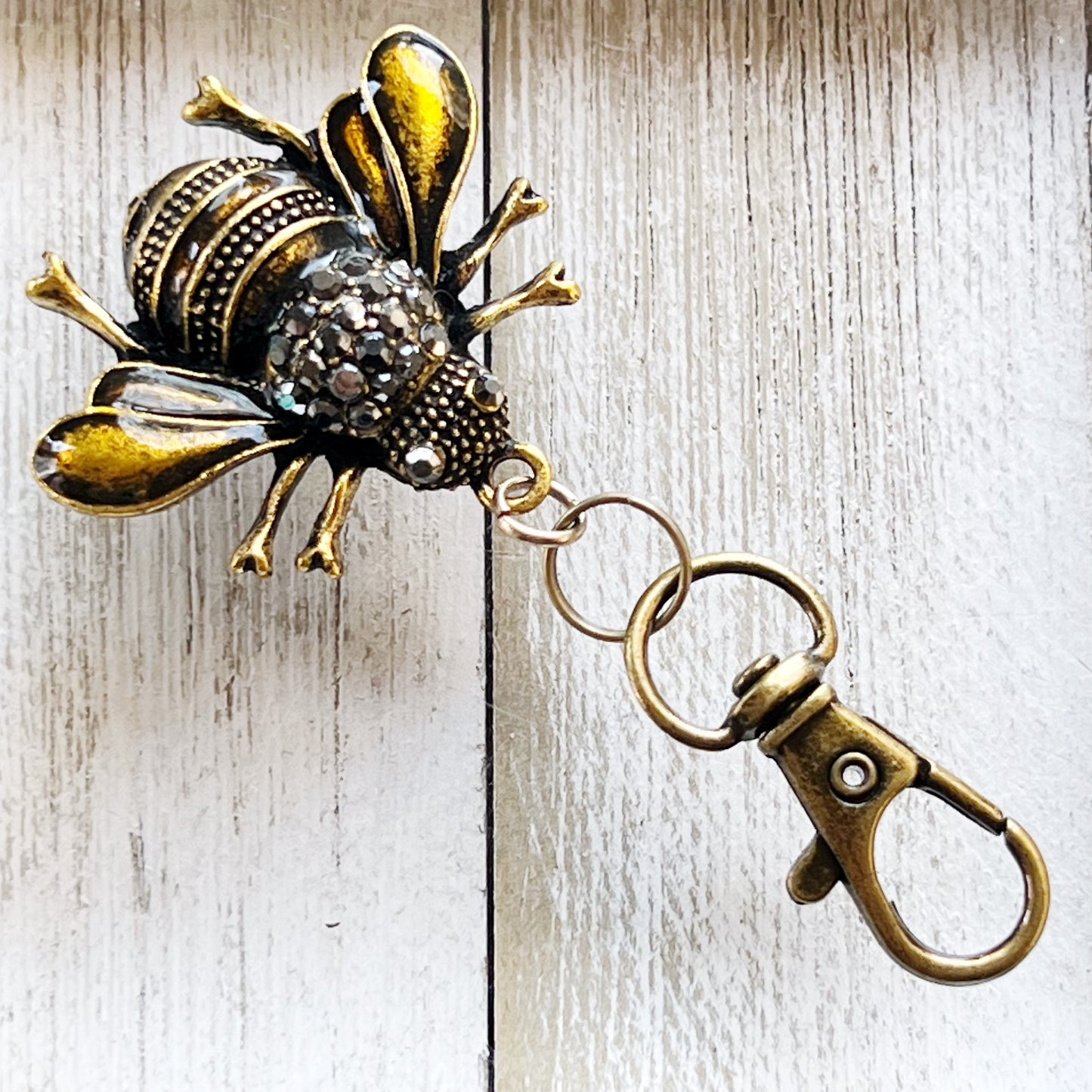 Gothic Bee Zipper Pull Keychain Purse Charm - Rhinestone Embellished Accessory
