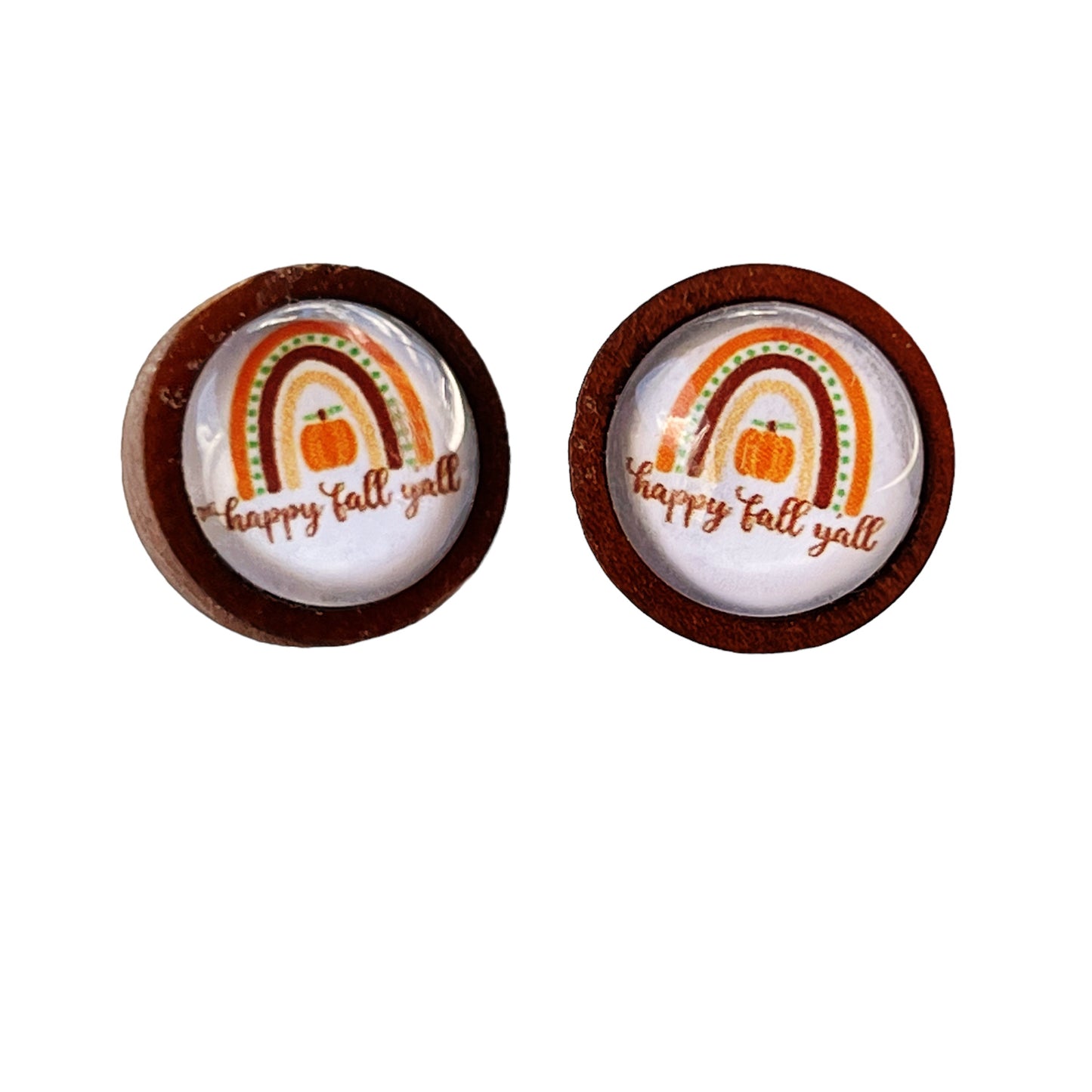 Boho Rainbow Happy Fall Y’all Wood Stud Earrings - Festive Autumn Accessories