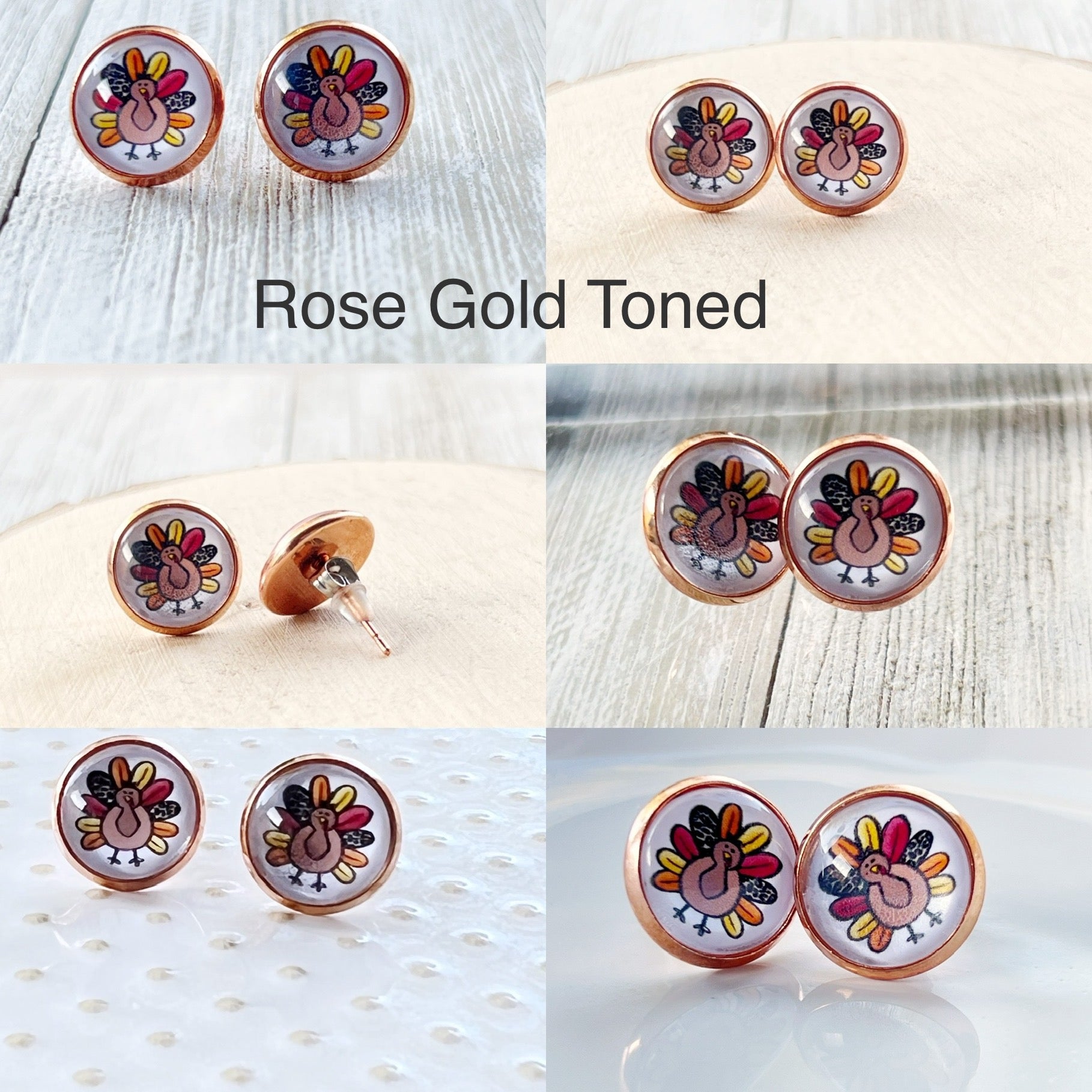 Thanksgiving Turkey Rose Gold Stainless Steel Stud Earring