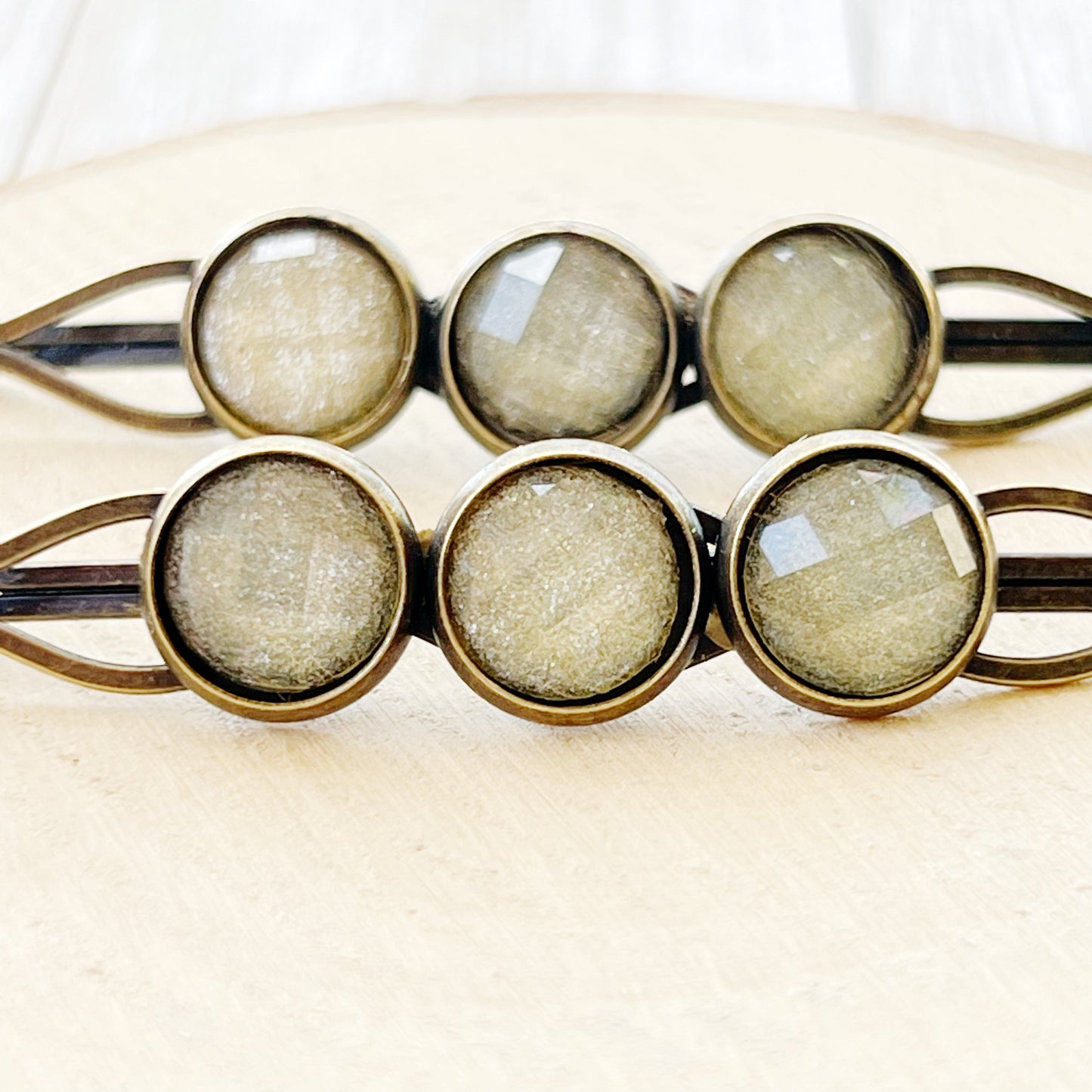 Champagne Shimmer Hair Clips – Retro Boho Bronze Barrettes