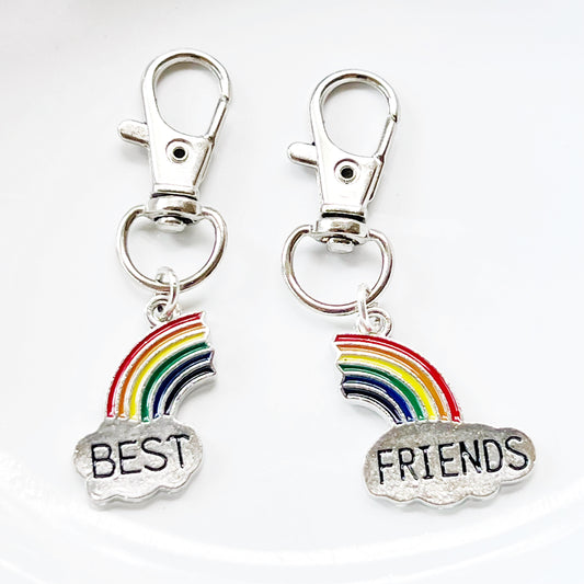 Rainbow Best Friends Zipper Pull Keychain Charm with Rhinestones
