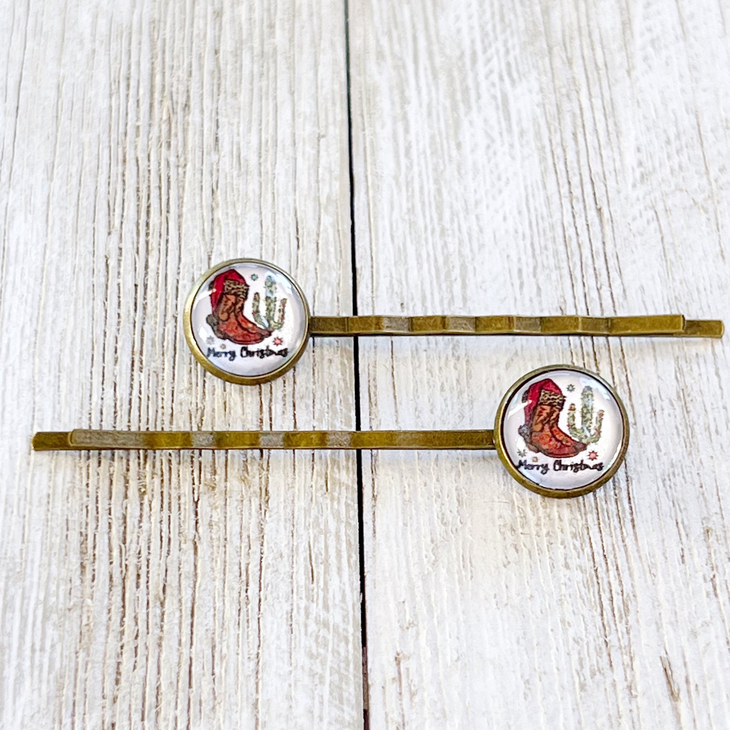 Cowboy Boots & Cactus Christmas Hair Pins - Festive Western-Inspired Accessories