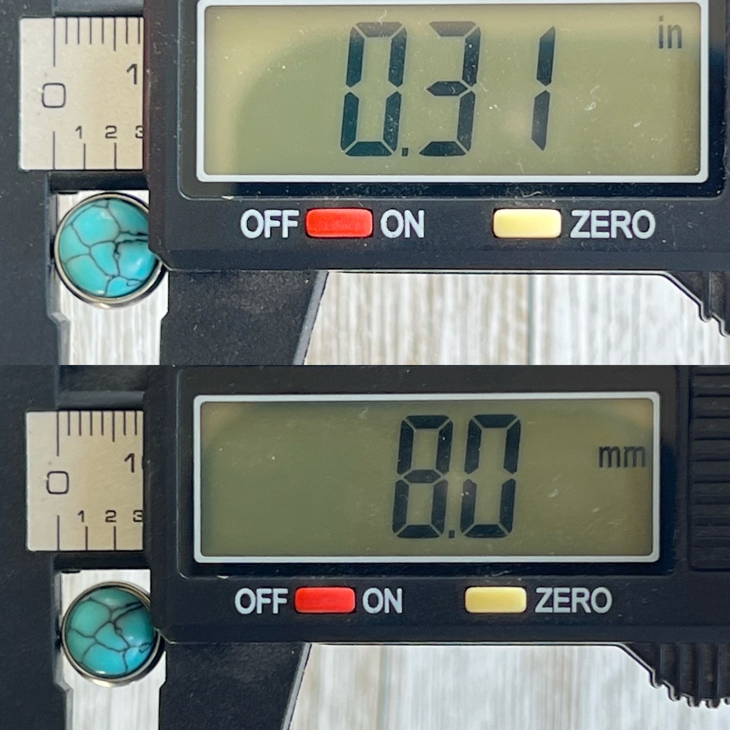 Turquoise Stud Earrings – 8mm Round Boho Western Style Jewelry in Silver