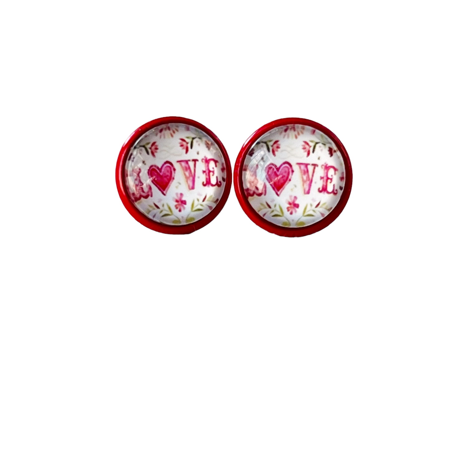 Pink Floral & Heart Red Stud Earrings: Expressive Accents with the Word 'Love’