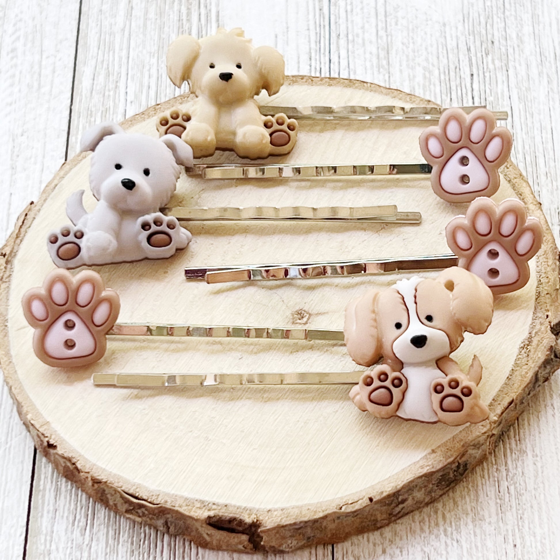 Set of 6 Dog & Paw Print Hair Pins: Adorable Accessories for Pet Lovers