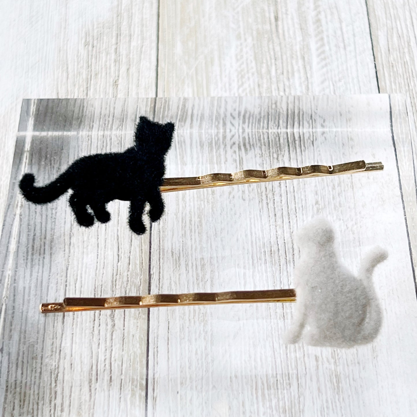Gray & Black Felted Cat Hair Pins - Quirky Accessories for Feline-Inspired Hairstyles