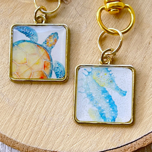 Turtle and Seahorse Zipper Pull Keychain Charm Set of 2