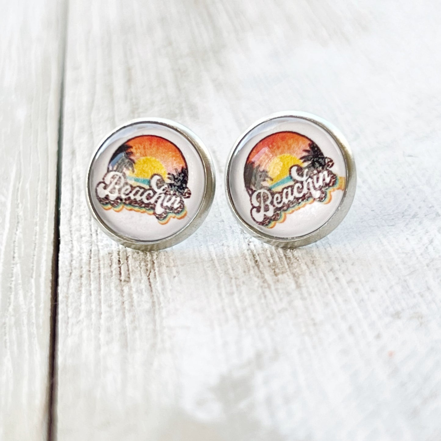 Beach Sunset Silver Stud Earrings - Coastal Chic Accessories