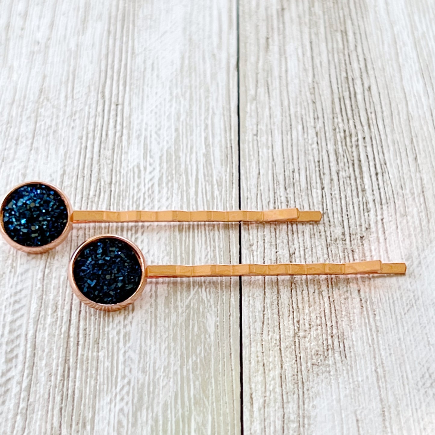 Cobalt Blue Druzy Rose Gold Hair Pins: Elegant & Vibrant Accessories