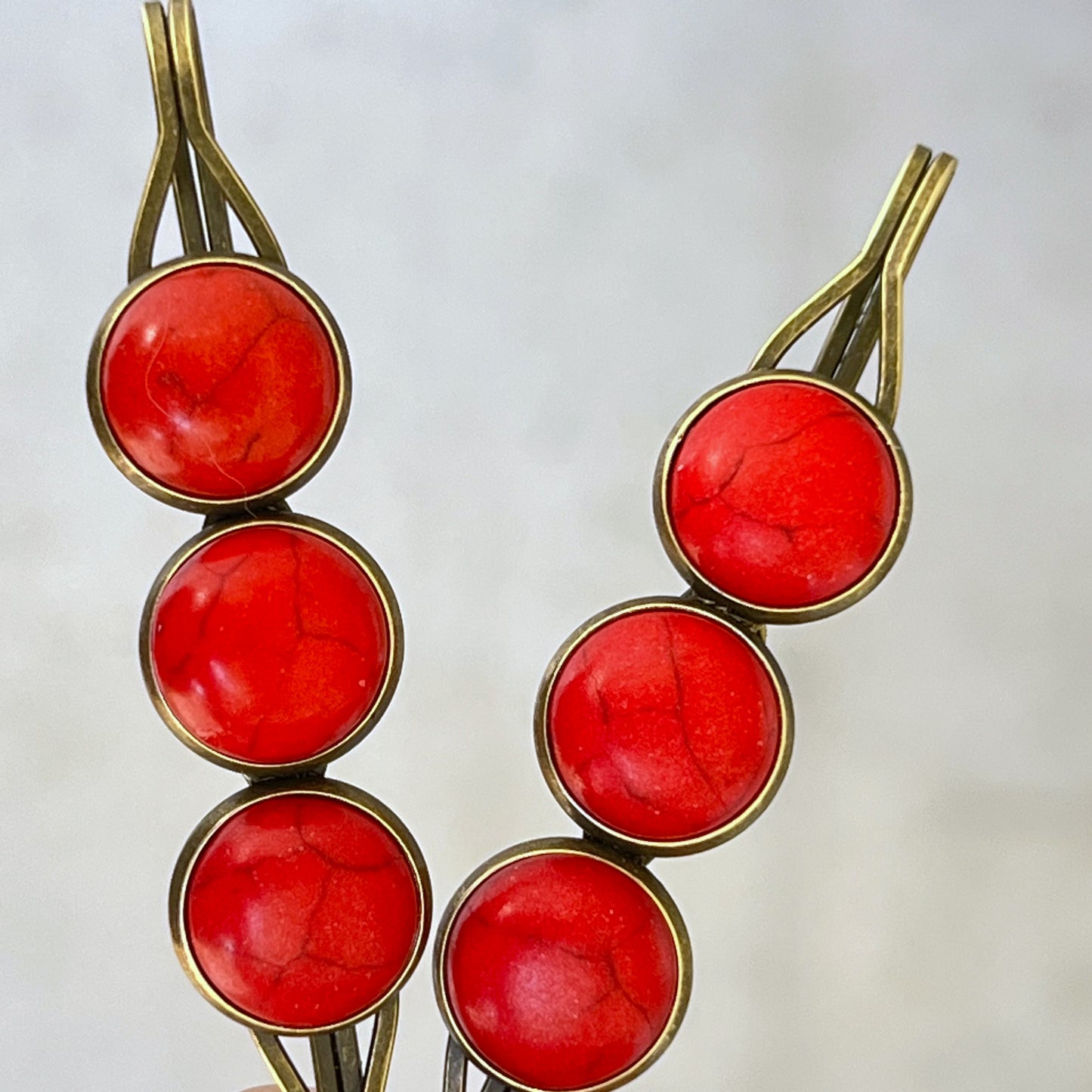 Red Stone Hair Pins – Rustic Boho Hair Clips with Antique Bronze Setting