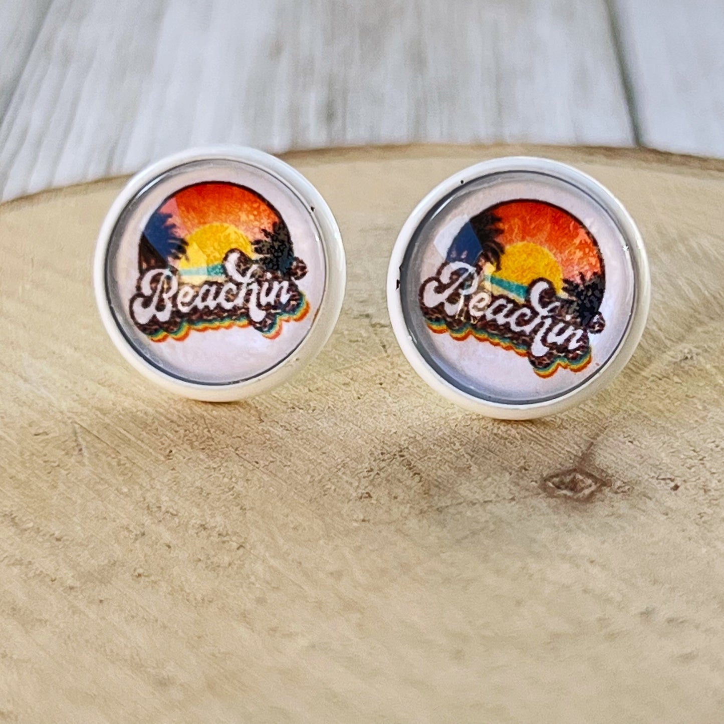 Beach Sunset White Stud Earrings - Coastal Chic Accessories