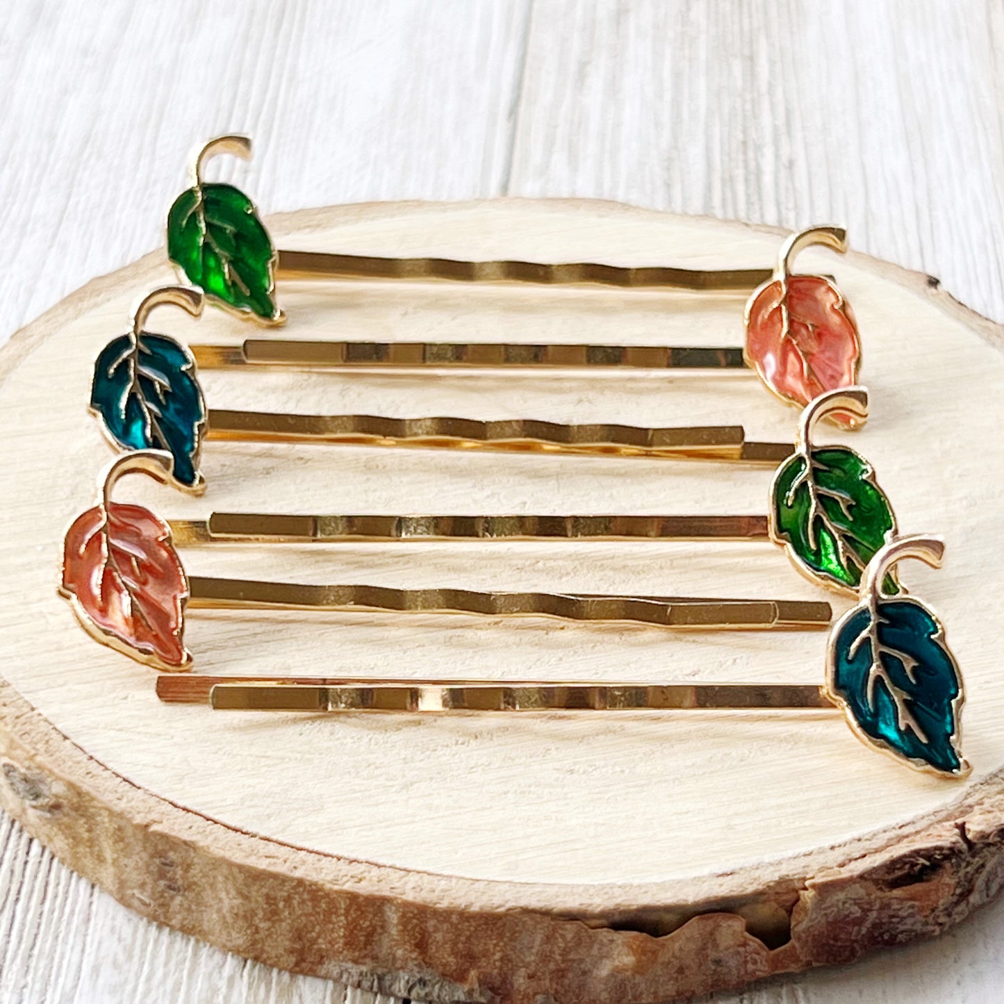 Enamel Leaf Hair Pins - Pink, Green & Blue - Colorful & Stylish Accessories