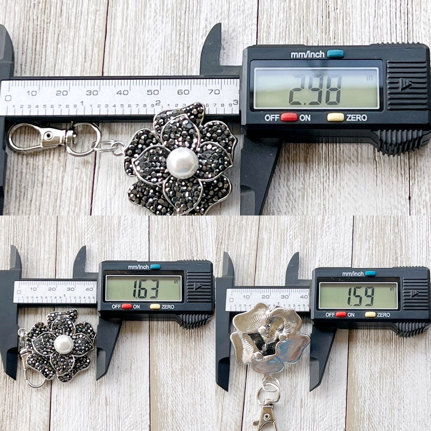 Flower Purse Charm with Rhinestones & Pearl: Elegant Accessory for Your Bag