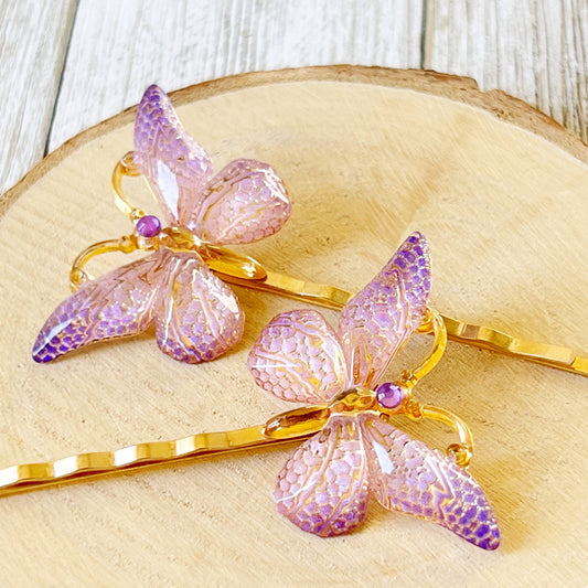 Purple & Gold Butterfly Hair Pins