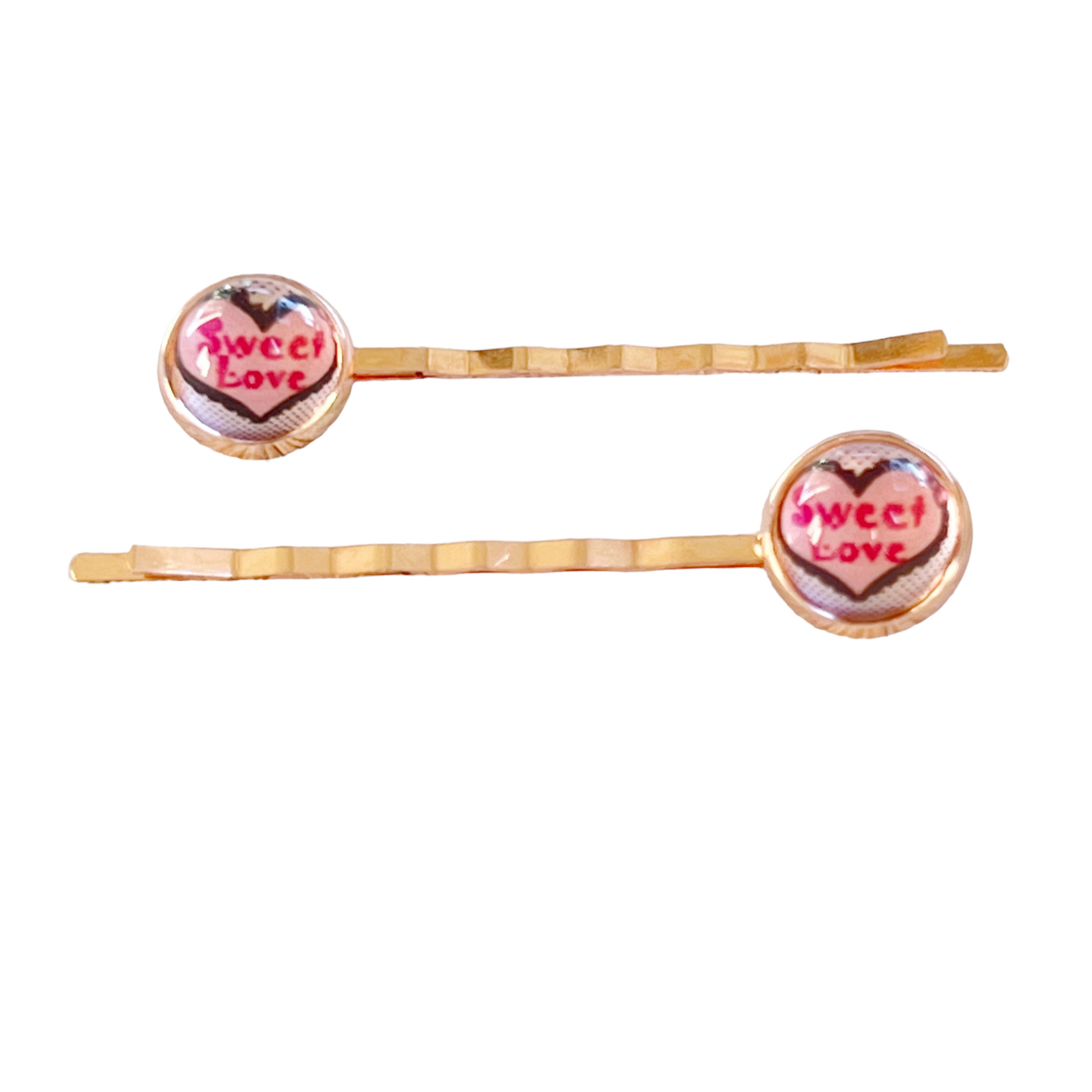 Pink Sweet Love Heart Hair Pins