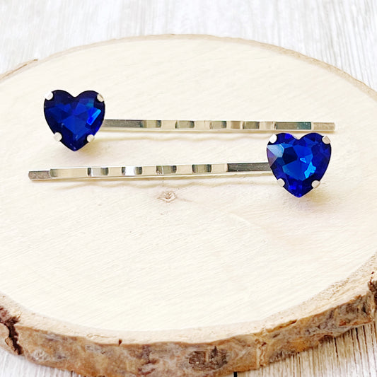 Blue Rhinestone Heart Hair Pins - Elegant and Sparkling Accessories