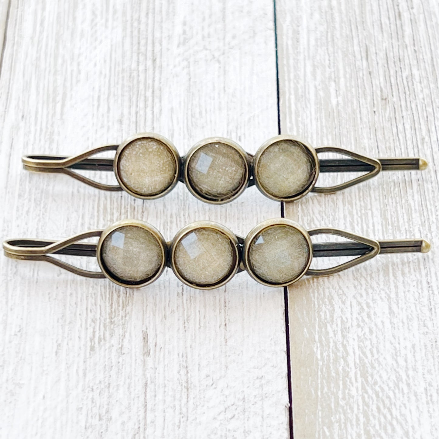 Champagne Shimmer Hair Clips – Retro Boho Bronze Barrettes