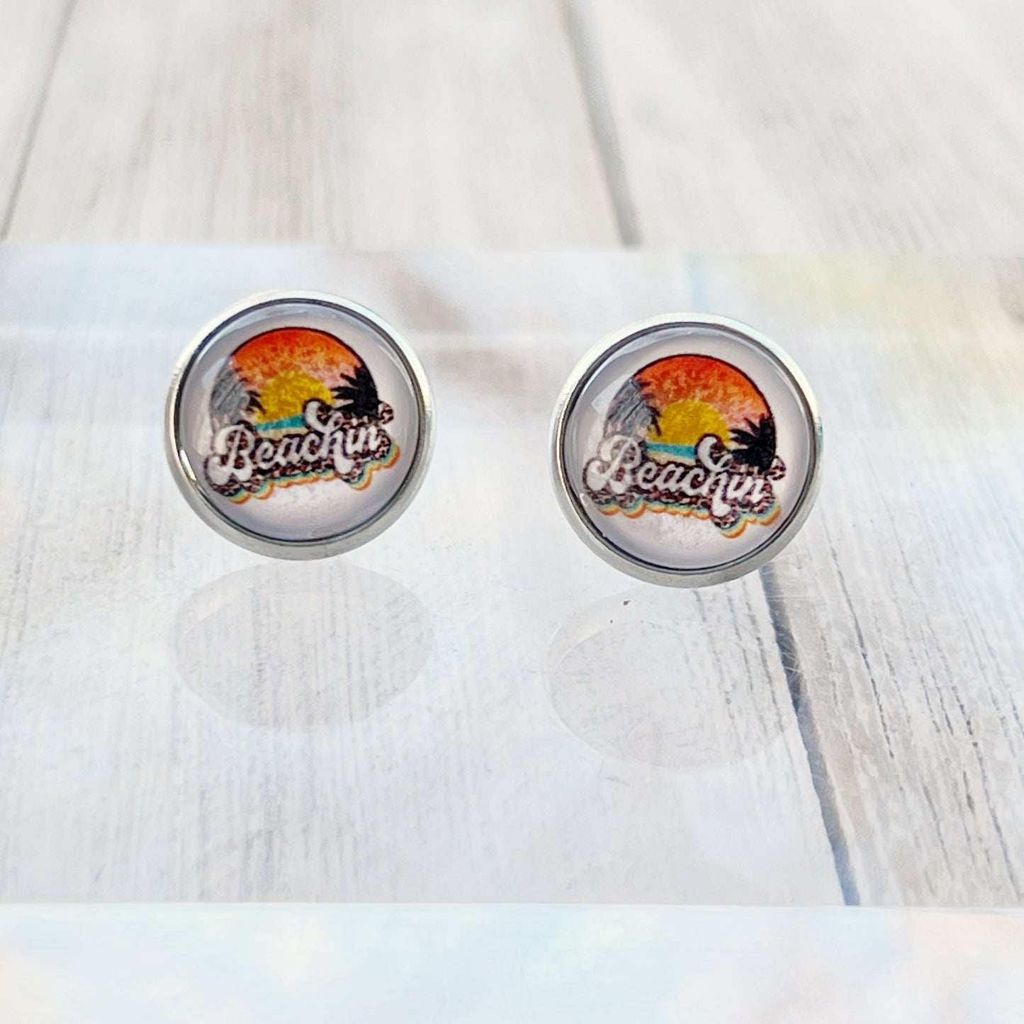 Beach Sunset Silver Stud Earrings - Coastal Chic Accessories