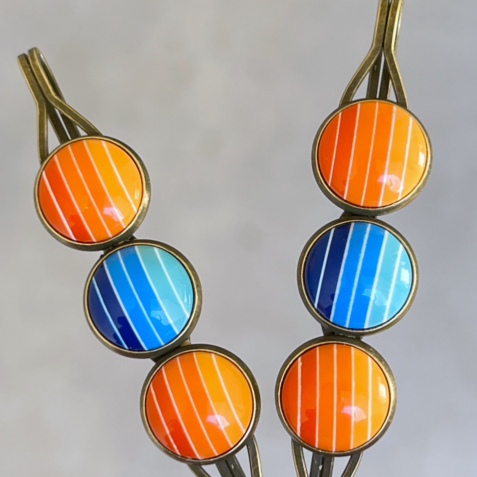 Orange & Blue Gradient Striped Hair Pins: Vibrant Accessories for Stylish Hairdos