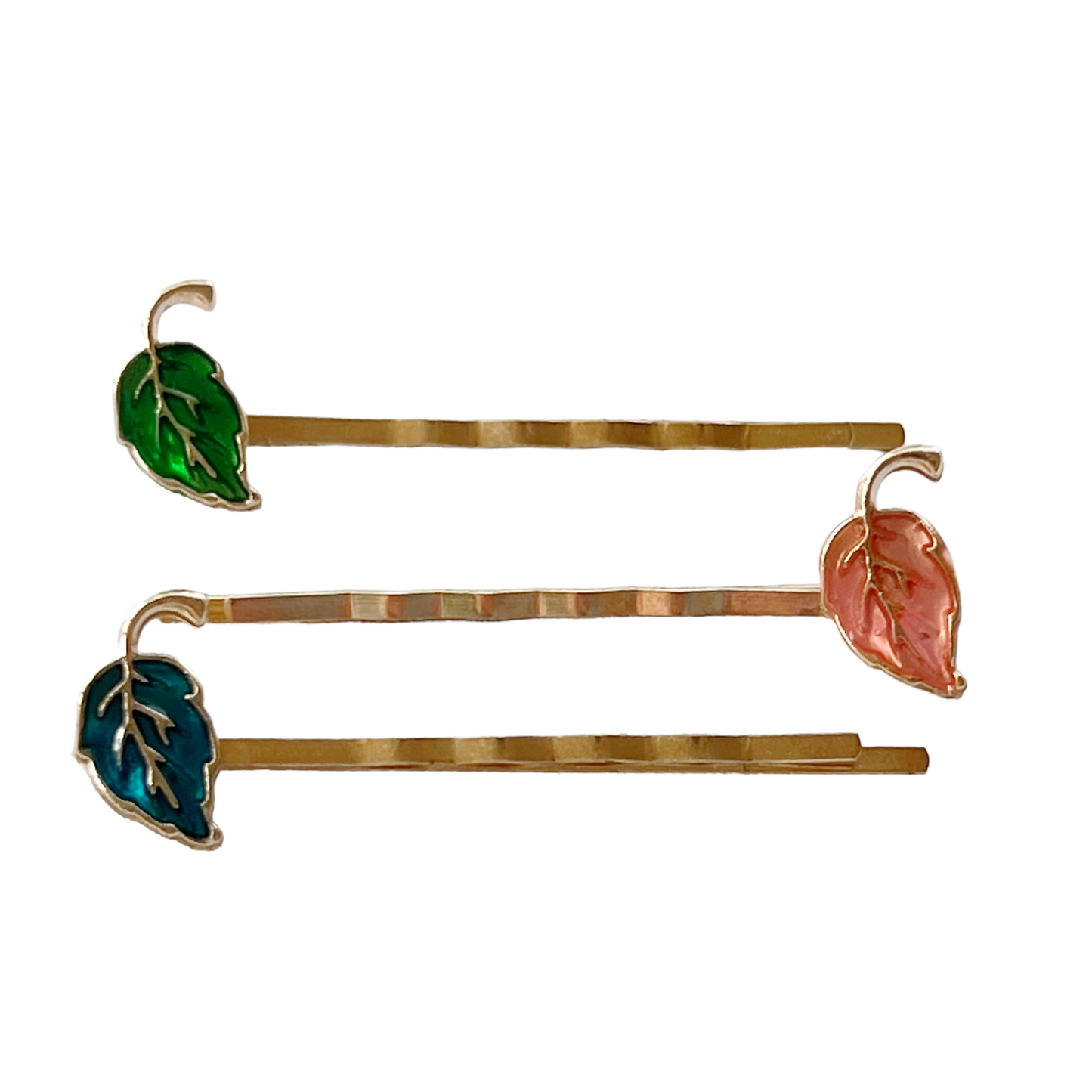 Enamel Leaf Hair Pin Trio – 3-Piece Autumn Hair Clip Set in Fall Colors