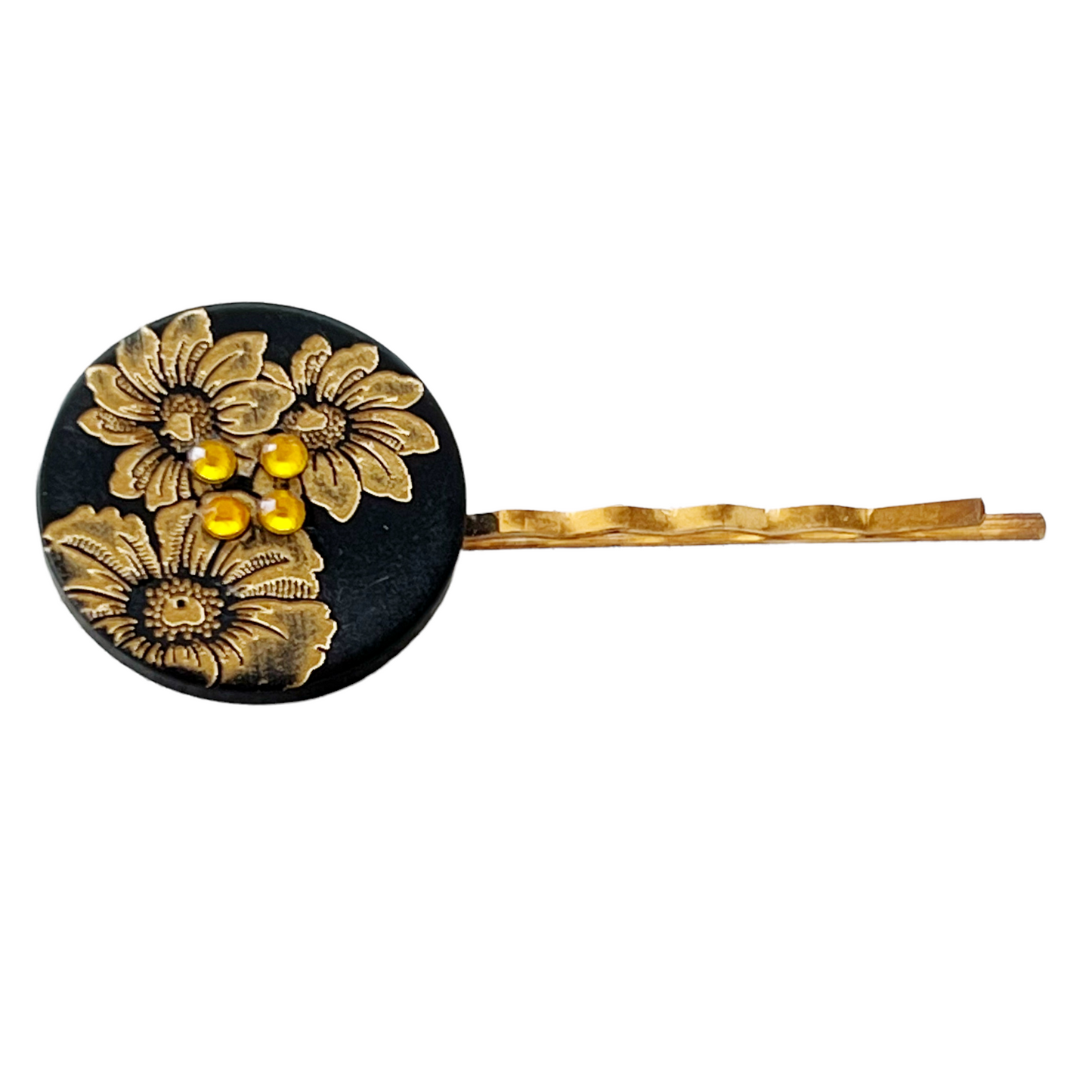 Black & Gold Sunflower Gold Bobby Pin - Elegant Floral Hair Accessory