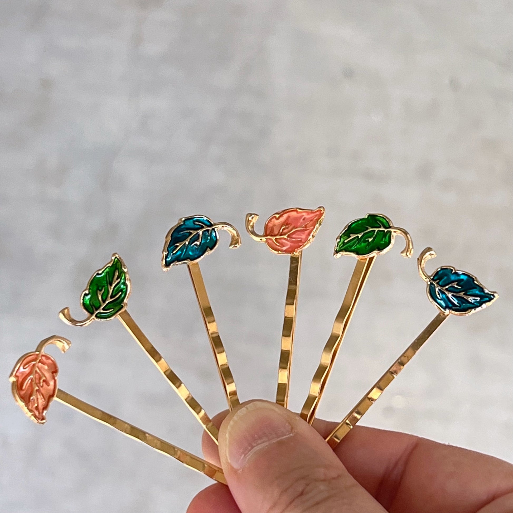 Enamel Leaf Hair Pins - Pink, Green & Blue - Colorful & Stylish Accessories